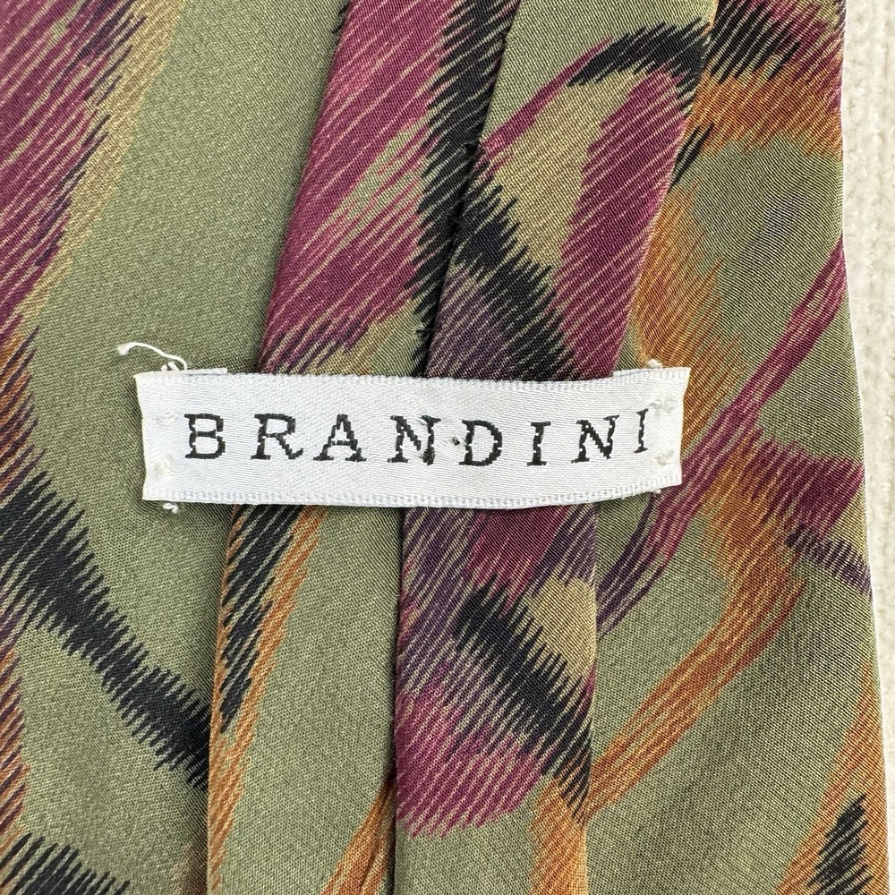 Brandini Silk Tie Green Abstract Pattern Italian Style Mens Vintage Necktie - Picture 3 of 6